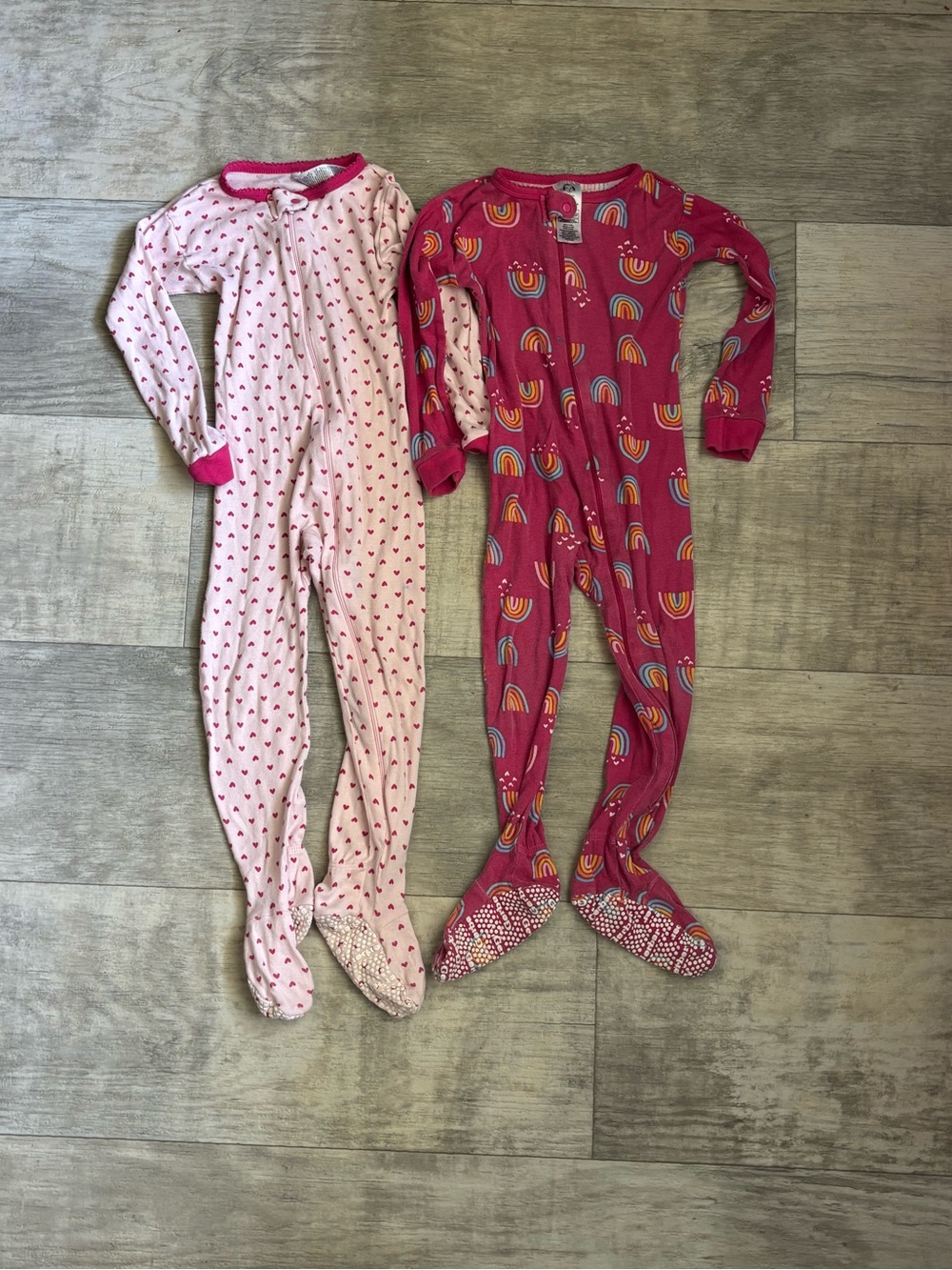 Gerber Pink Heart & Magenta Rainbow Footed Pajama One-Pieces 2pk-032